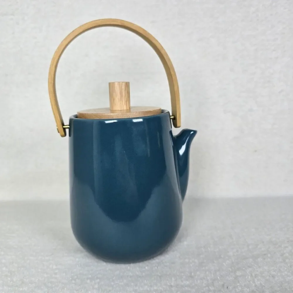 DesignPAC Japanese-style Blue Green Trapor Bamboo Handle Lid Strainer Teapot